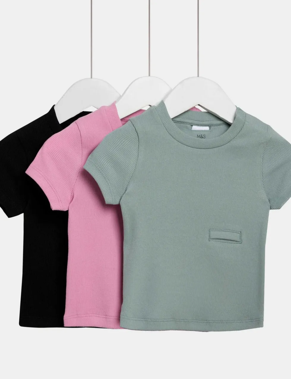 3 Pack Adaptive Cotton Rich Ribbed Short Sleeve T-shirts (2-16 Yrs)