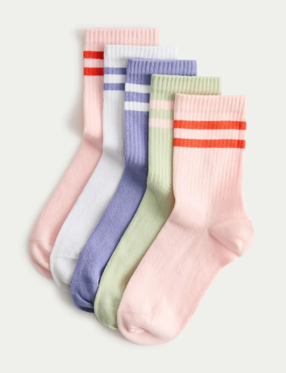 5 Pack Ankle Stripe Cotton Rich Socks (6 Small - 7 Large)