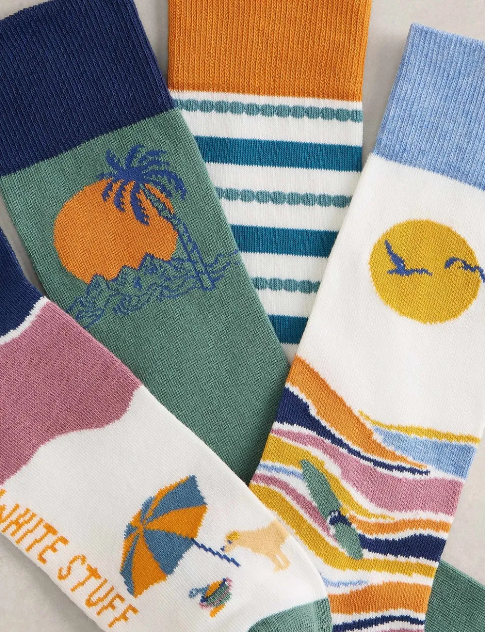 4 Pack Beach Holiday Cotton Rich Socks