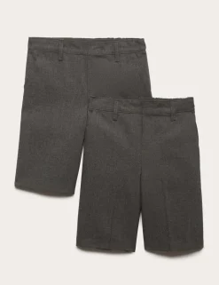 2 Pack Boys' Easy Dressing School Shorts (3-15 Yrs)