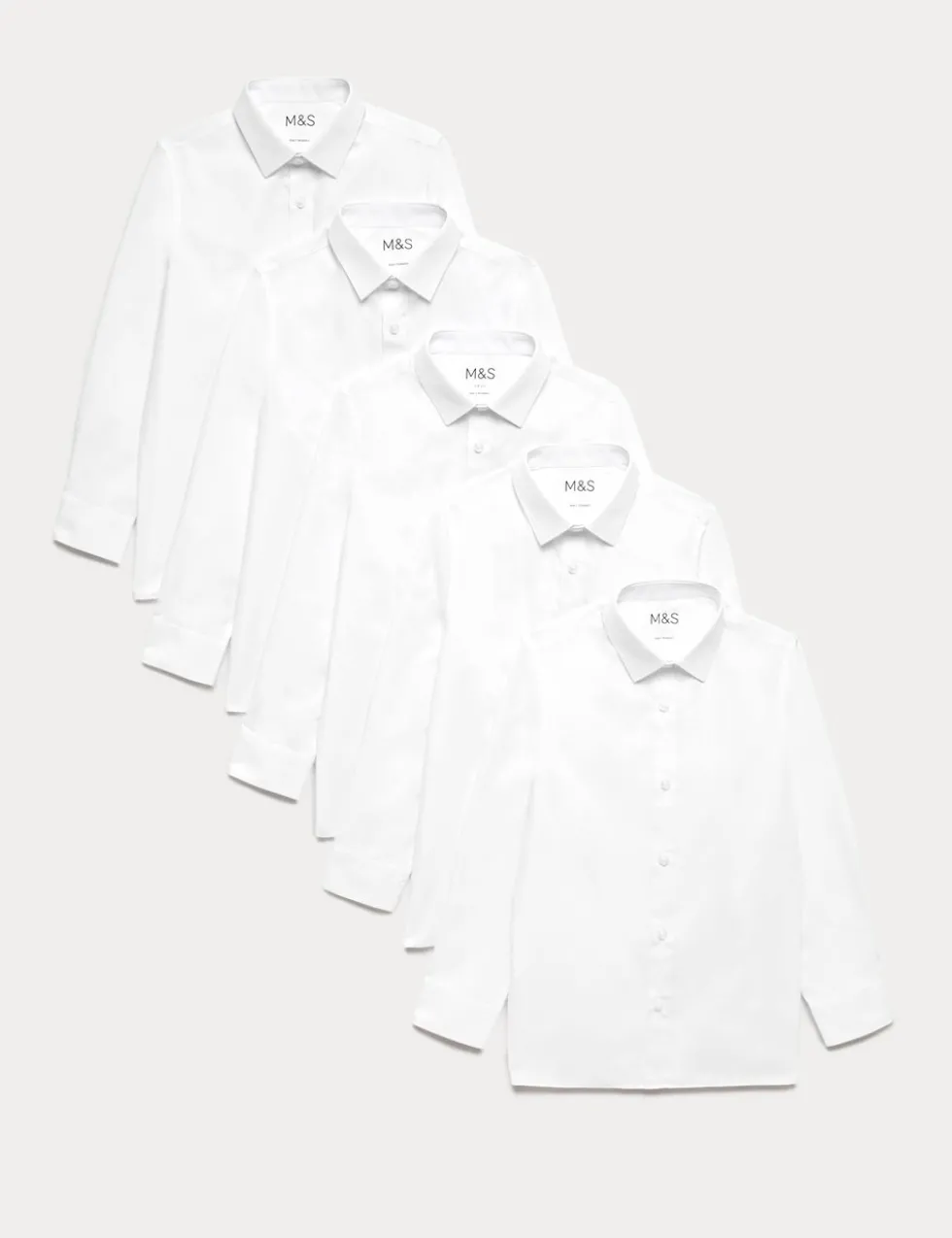 5 Pack Boys' Regular Fit Easy to Iron School Shirts (2-18 Yrs)