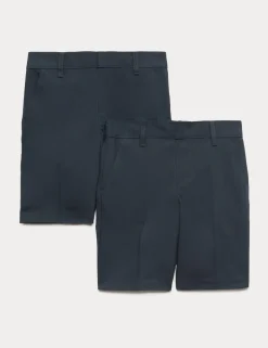 2 Pack Boys' Regular Leg School Shorts (2-14 Yrs)