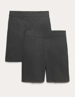 2 Pack Boys' Regular Leg School Shorts (2-14 Yrs)