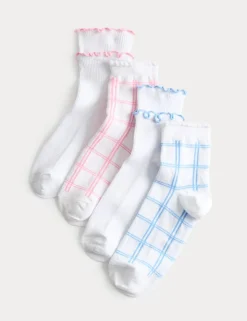 4 Pack Check Frill Socks (6 Small-7 Large)