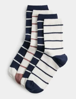 4 Pack Coloured Rib Stripe Socks (6 Small-7 Large)