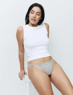 3 Pack Cotton Blend Rib Lace Thongs