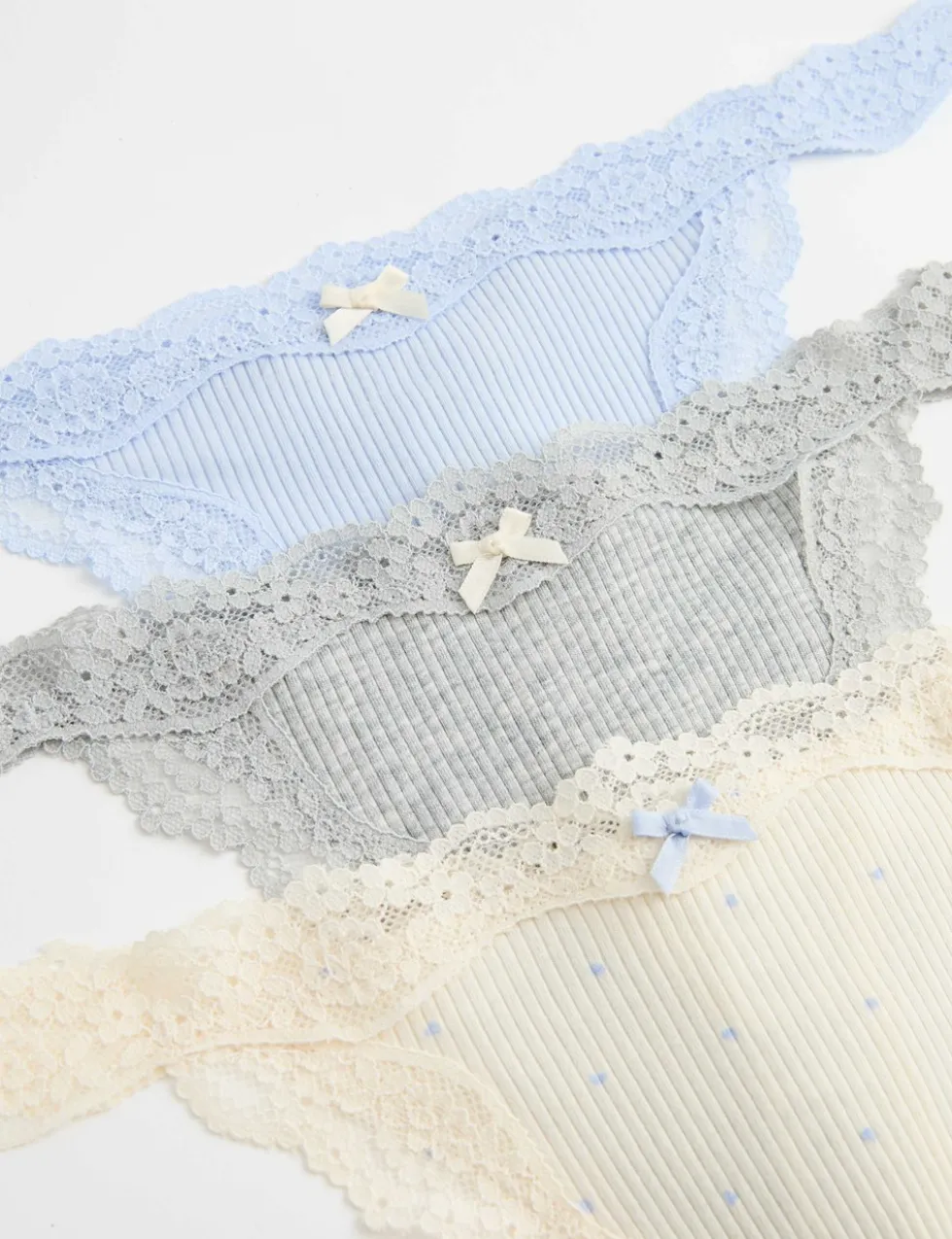 3 Pack Cotton Blend Rib Lace Thongs