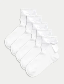 5 Pack Cotton Rich Ankle Bow Socks (6 Small-7 Large)