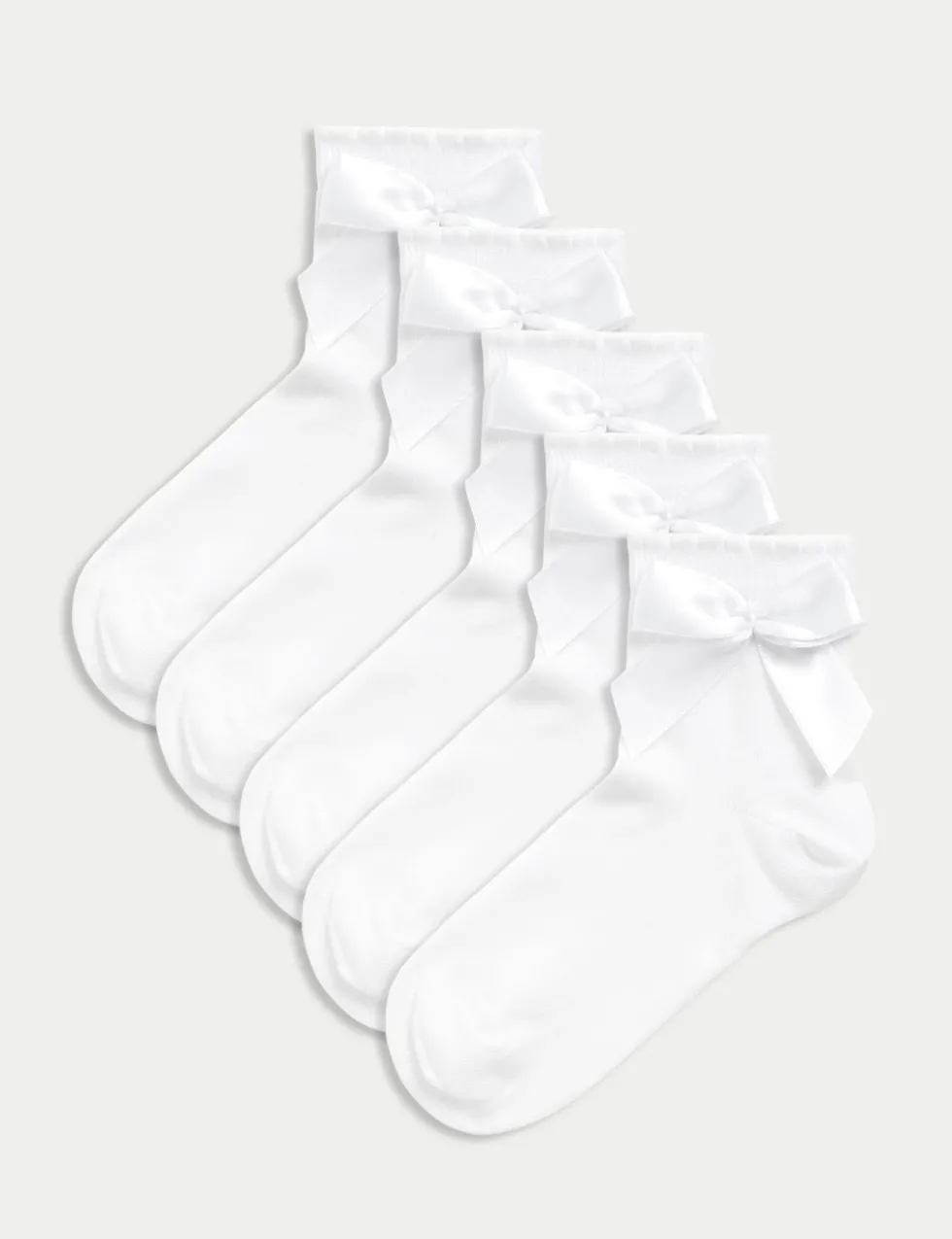 5 Pack Cotton Rich Ankle Bow Socks (6 Small-7 Large)