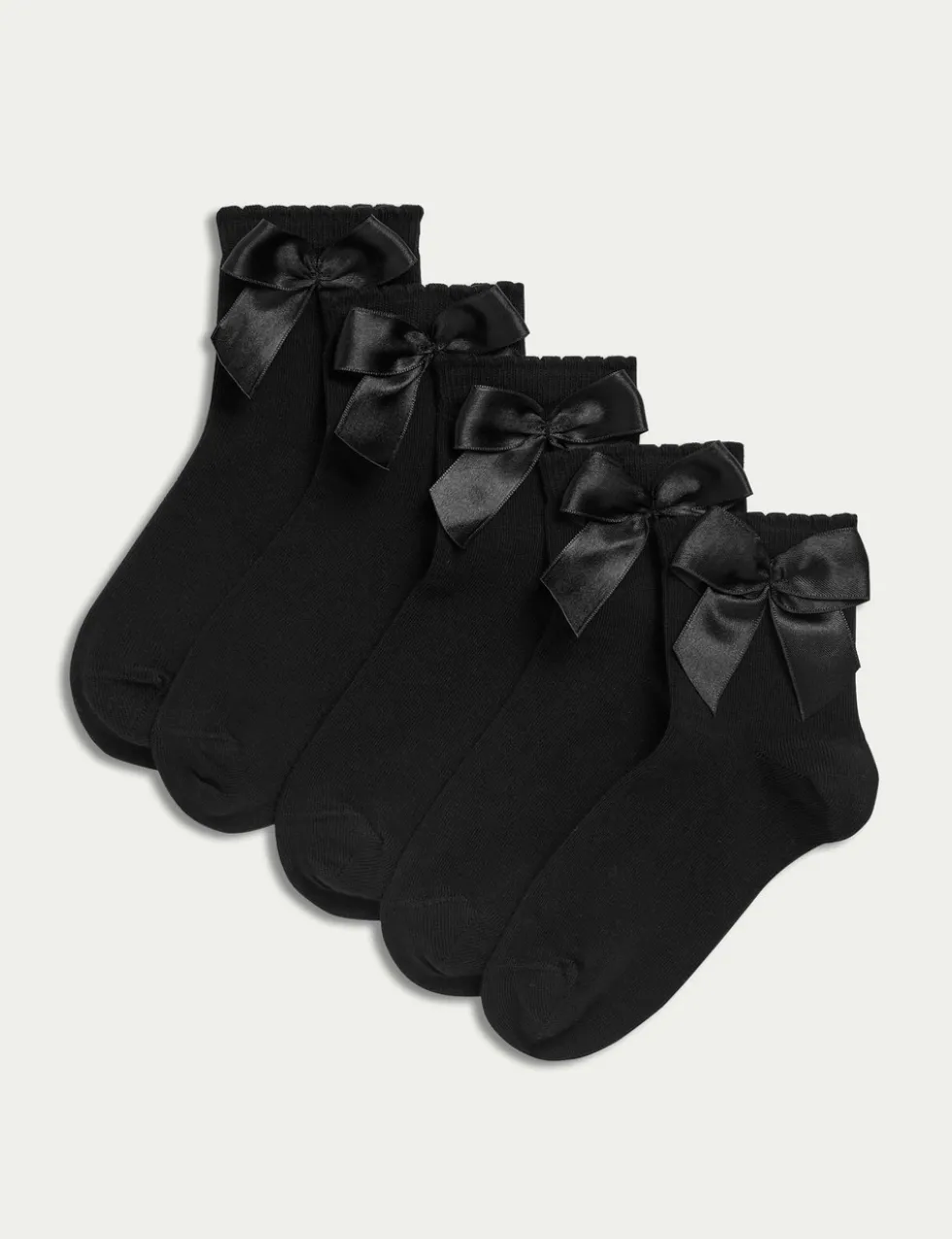 5 Pack Cotton Rich Ankle Bow Socks (6 Small-7 Large)