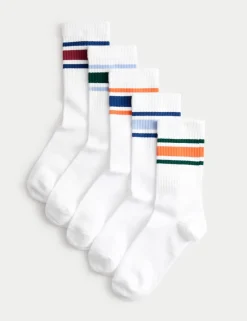 5 Pack Cotton Rich Ankle Stripe Socks (6 Small - 7 Large)