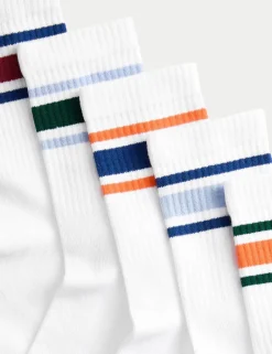 5 Pack Cotton Rich Ankle Stripe Socks (6 Small - 7 Large)