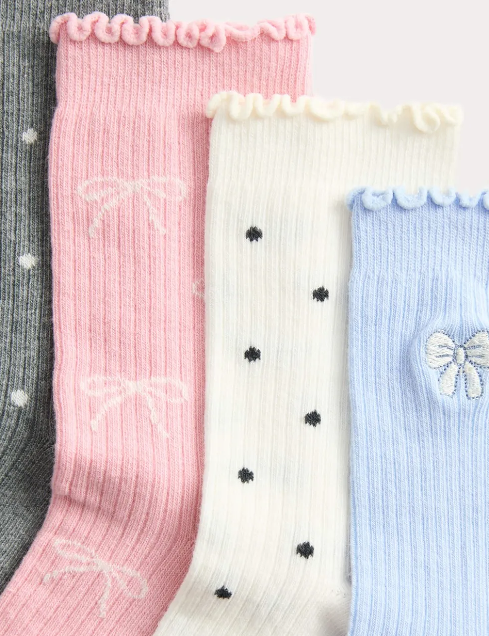 5 Pack Cotton Rich Bow Ribbed Socks (6 Small - 7 Large)