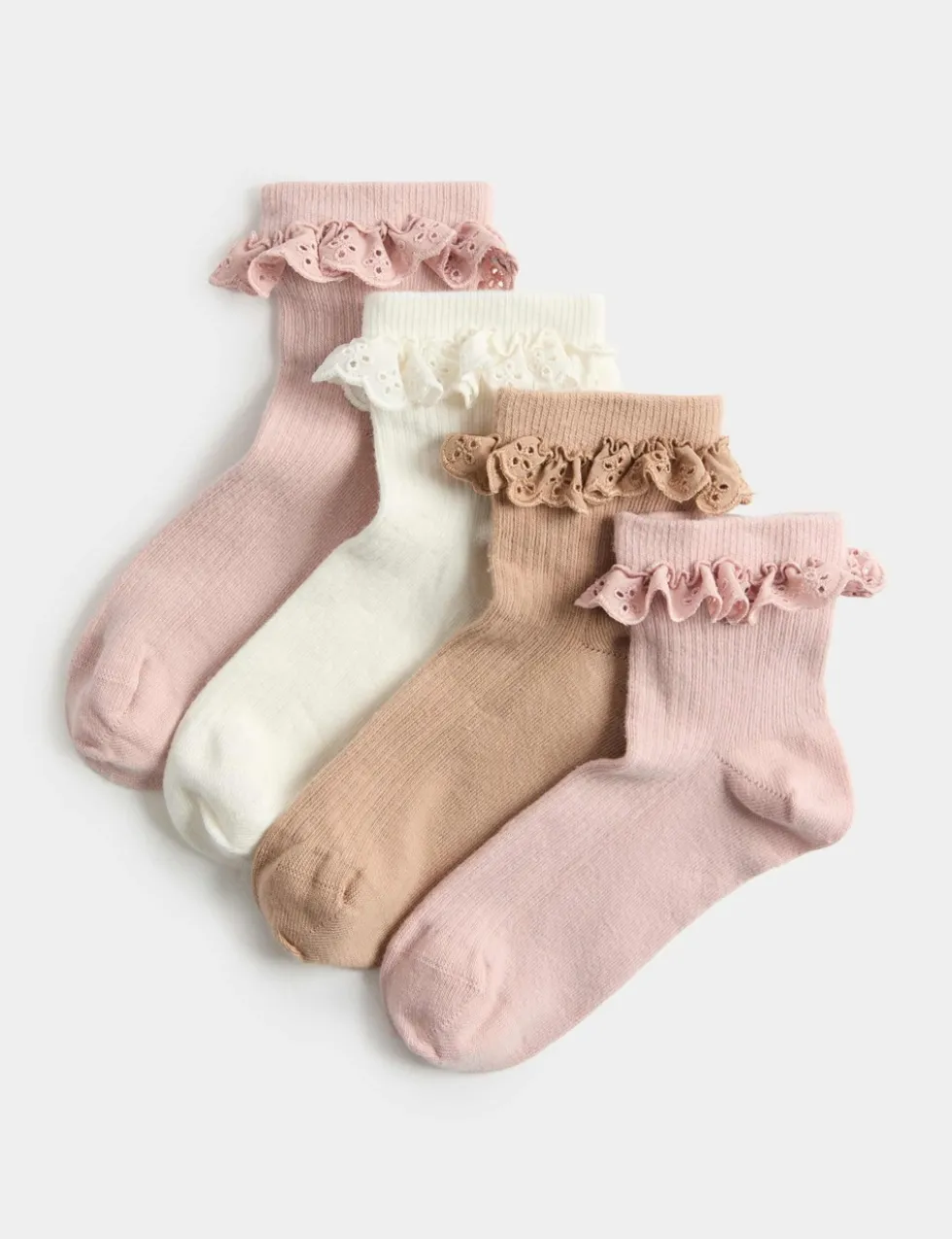 4 Pack Cotton Rich Broderie Frill Socks (6 Small-7 Large)