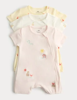 3 Pack Cotton Rich Embroidered Rompers (7lbs-3 Yrs)