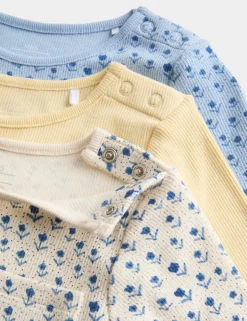 3 Pack Cotton Rich Floral Ribbed Tops (0-3 Yrs)