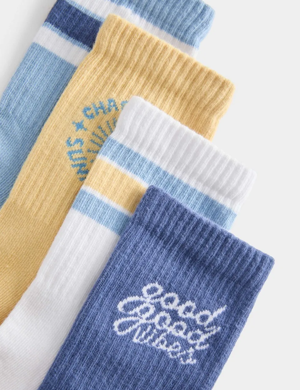 4 Pack Cotton Rich Good Vibes Striped Socks (6 Small-7 Large)