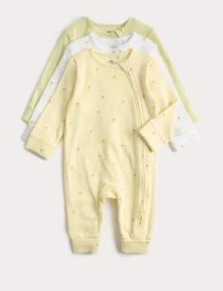 3 Pack Cotton Rich Lemon Sleepsuits (6½lbs-3 Yrs)