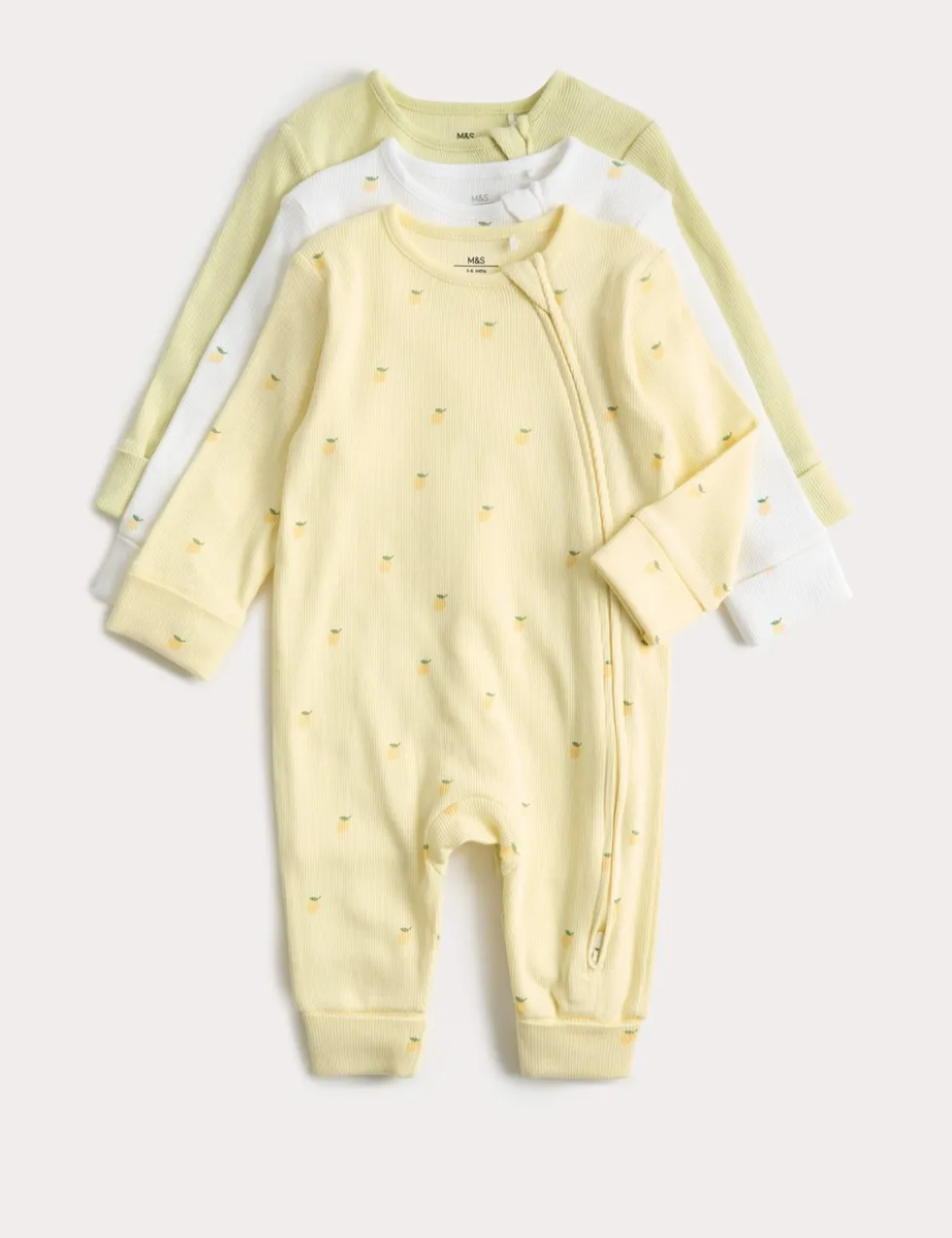 3 Pack Cotton Rich Lemon Sleepsuits (6½lbs-3 Yrs)