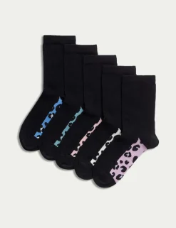 5 Pack Cotton Rich Leopard Socks (6 Small - 7 Large)