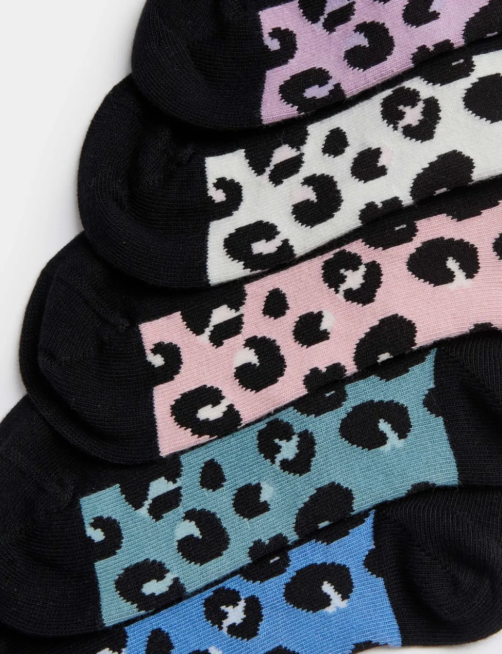 5 Pack Cotton Rich Leopard Socks (6 Small - 7 Large)