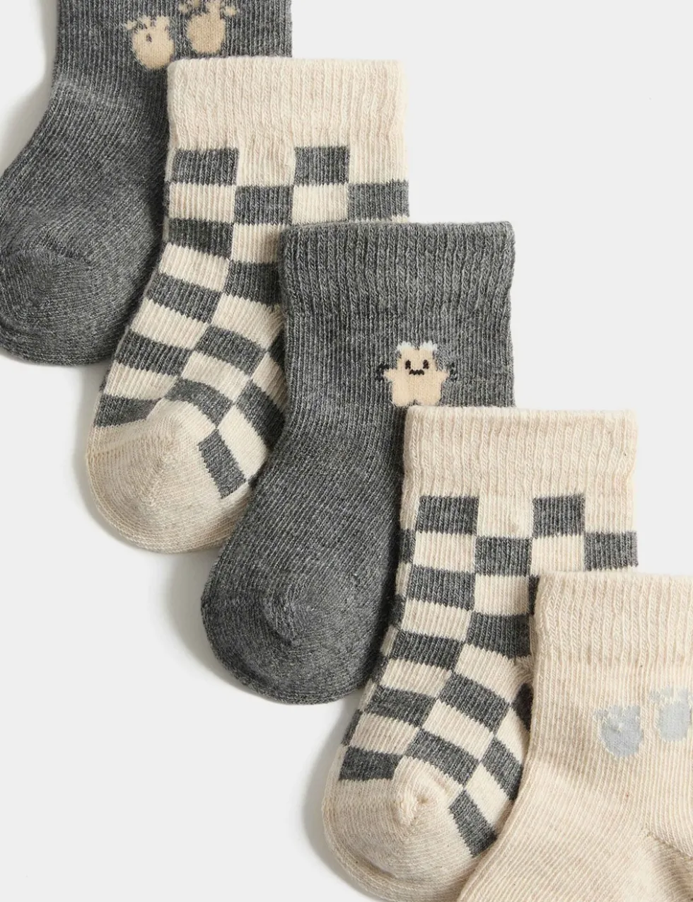 5 Pack Cotton Rich Little Monster Baby Socks