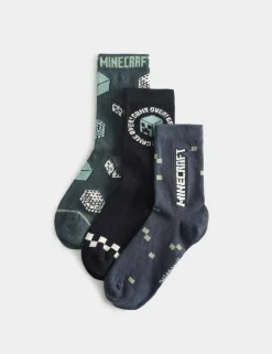3 Pack Cotton Rich Minecraft™ Socks (6 Small-7 Large)
