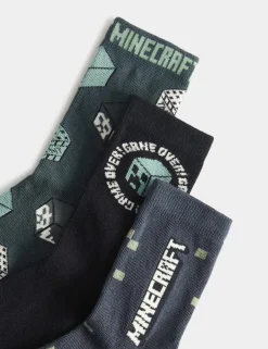 3 Pack Cotton Rich Minecraftâ„¢ Socks (6 Small-7 Large)