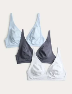 3 Pack Cotton Rich Non Wired Plunge Bras (A-E)