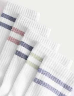5 Pack Cotton Rich Rib Stripe Sports Socks