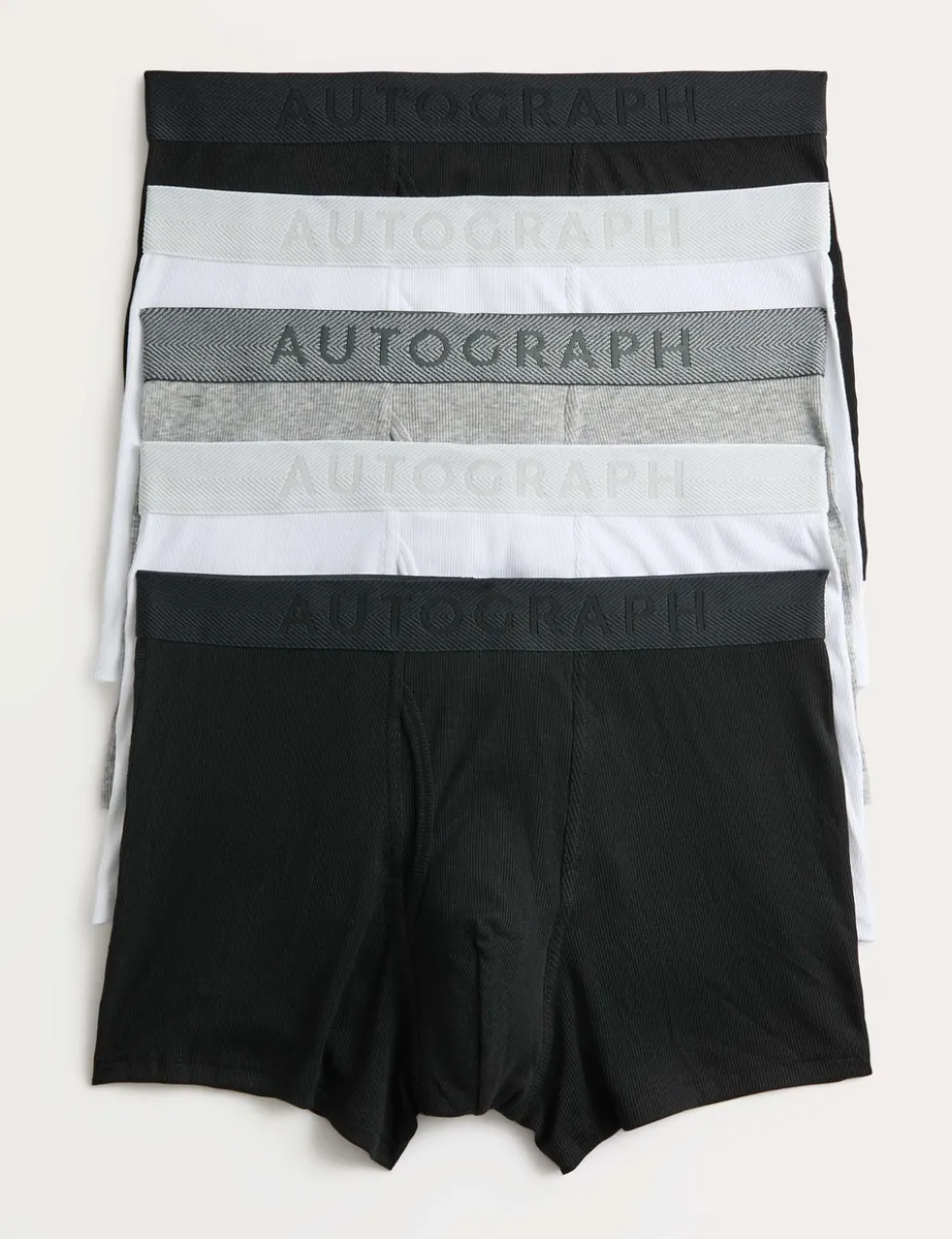 5 Pack Cotton Rich Ribbed Stretch Trunks