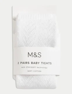 2 Pack Cotton Rich Ribbed Pelerine Tights (0-2 Yrs)