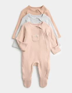 3 Pack Cotton Rich Ribbed Sleepsuits (6½lbs-3 Yrs)