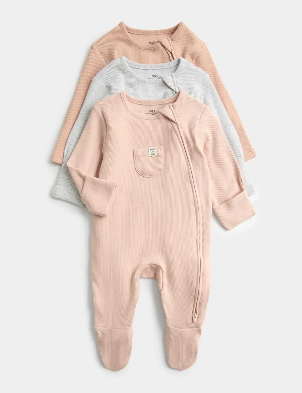 3 Pack Cotton Rich Ribbed Sleepsuits (6½lbs-3 Yrs)