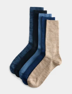 5 Pack Cotton Rich Ribbed Socks