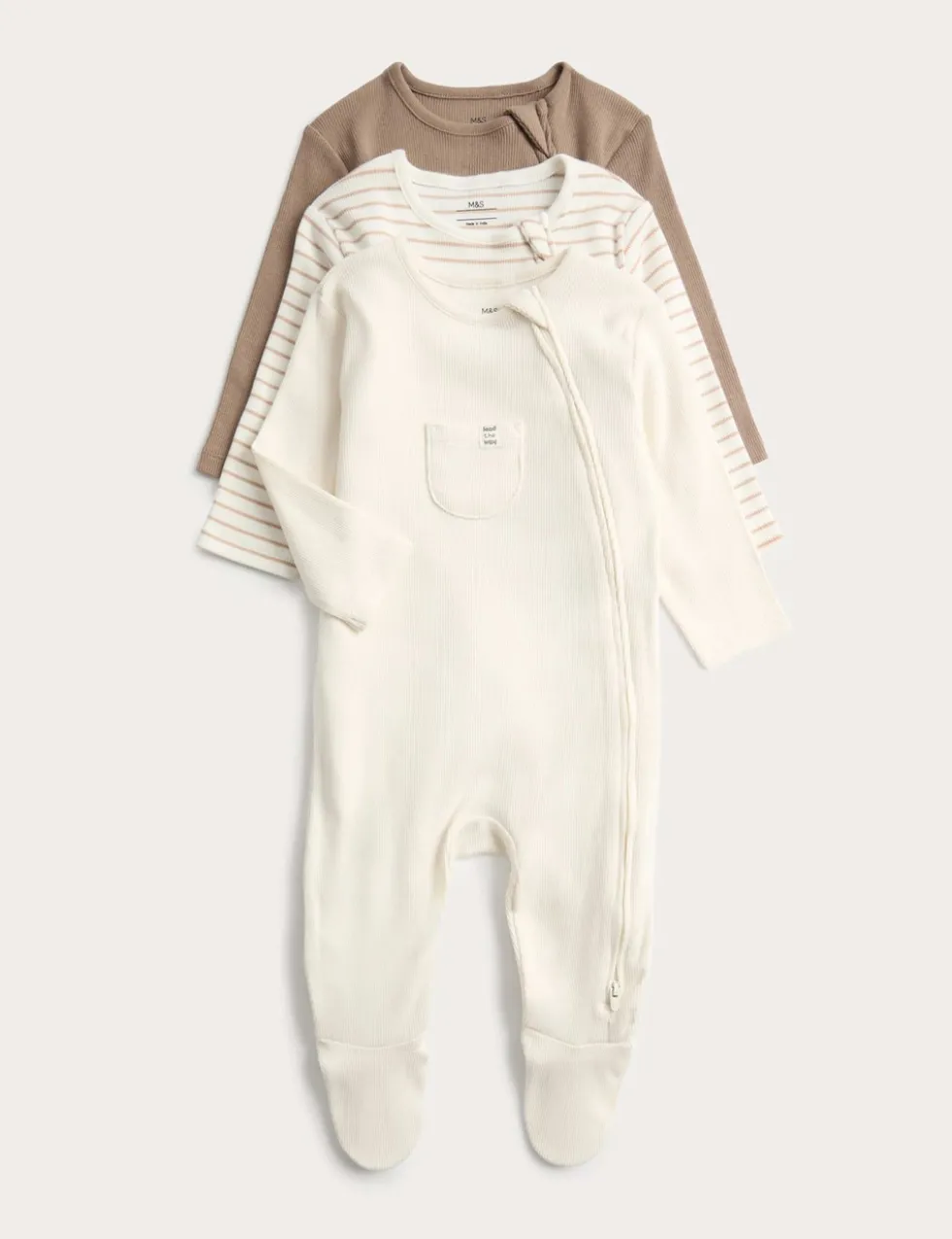 3 Pack Cotton Rich Ribbed Sleepsuits (6½lbs-3 Yrs)