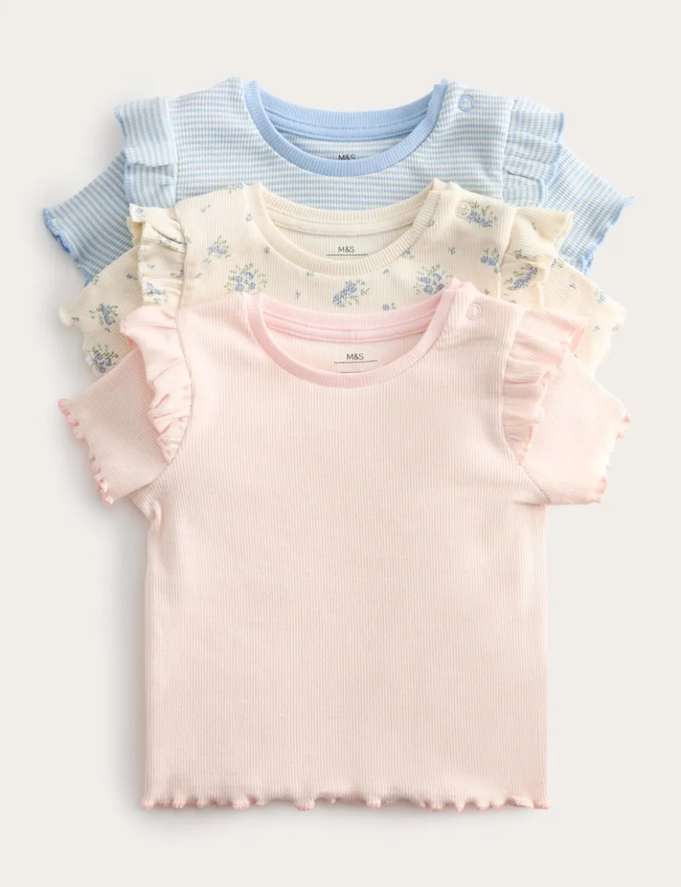 3 Pack Cotton Rich Ribbed Printed Tops (0-5 Yrs)