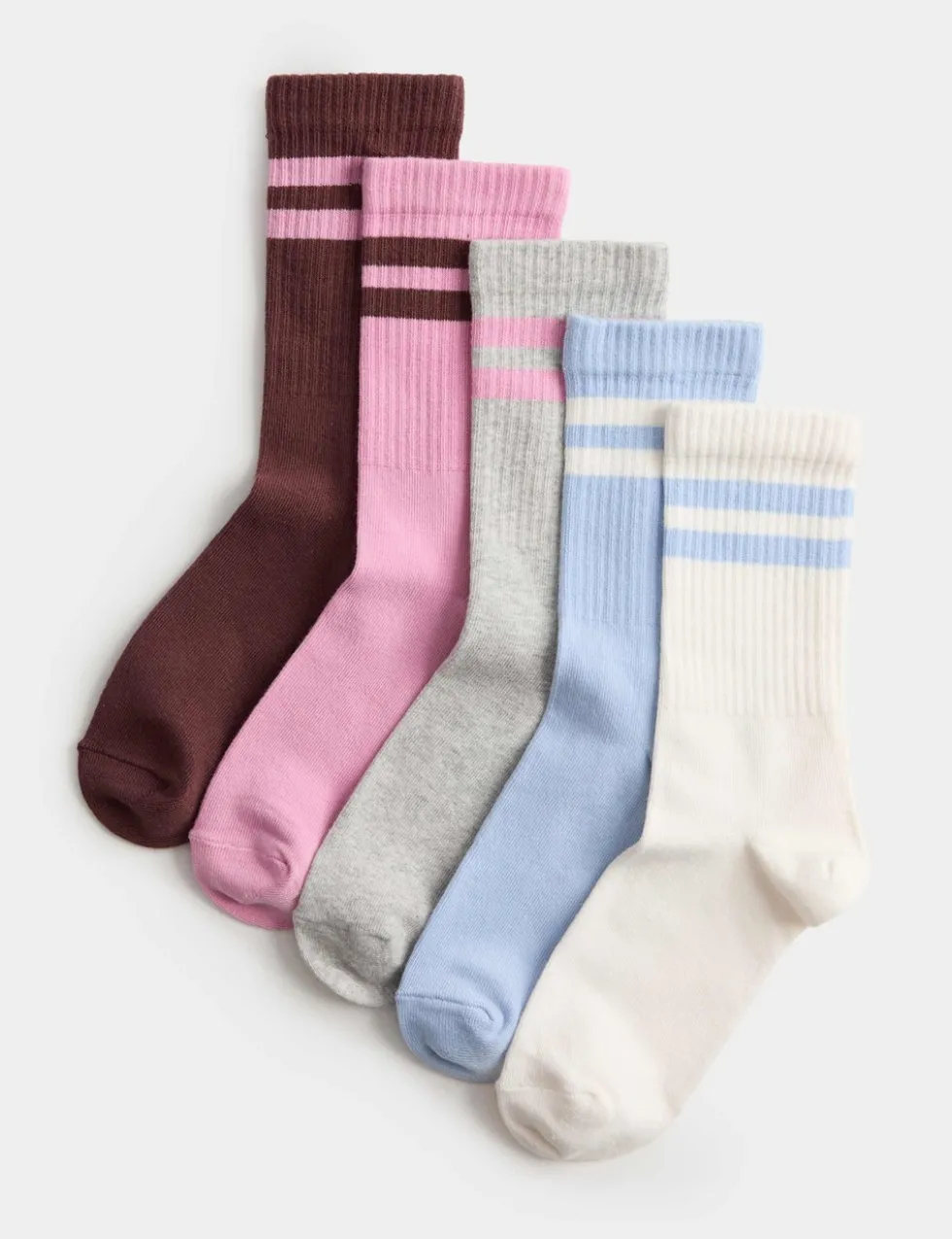 5 Pack Cotton Rich Ribbed Striped Socks (6 Small - 7 Large)