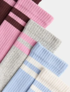 5 Pack Cotton Rich Ribbed Striped Socks (6 Small - 7 Large)