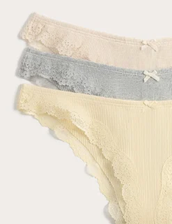 3 Pack Cotton Rich Ribbed Brazilian Knickers