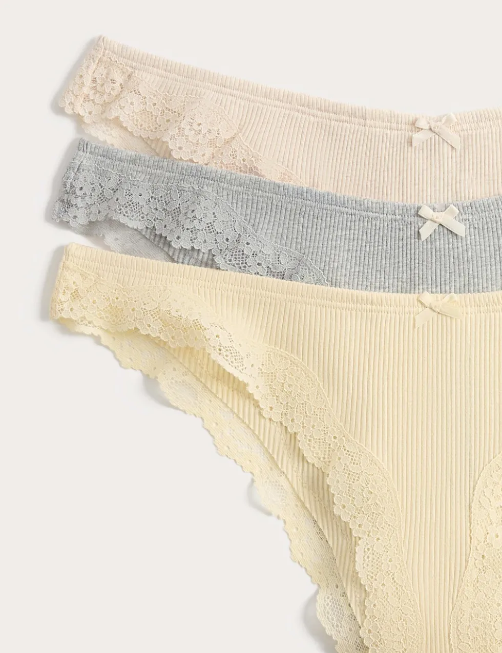 3 Pack Cotton Rich Ribbed Brazilian Knickers