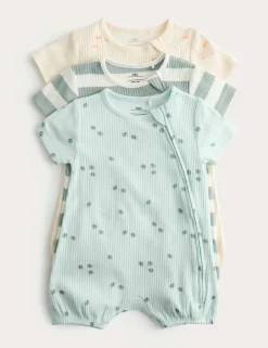 3 Pack Cotton Rich Sea Life Print Rompers (7lbs-3 Yrs)