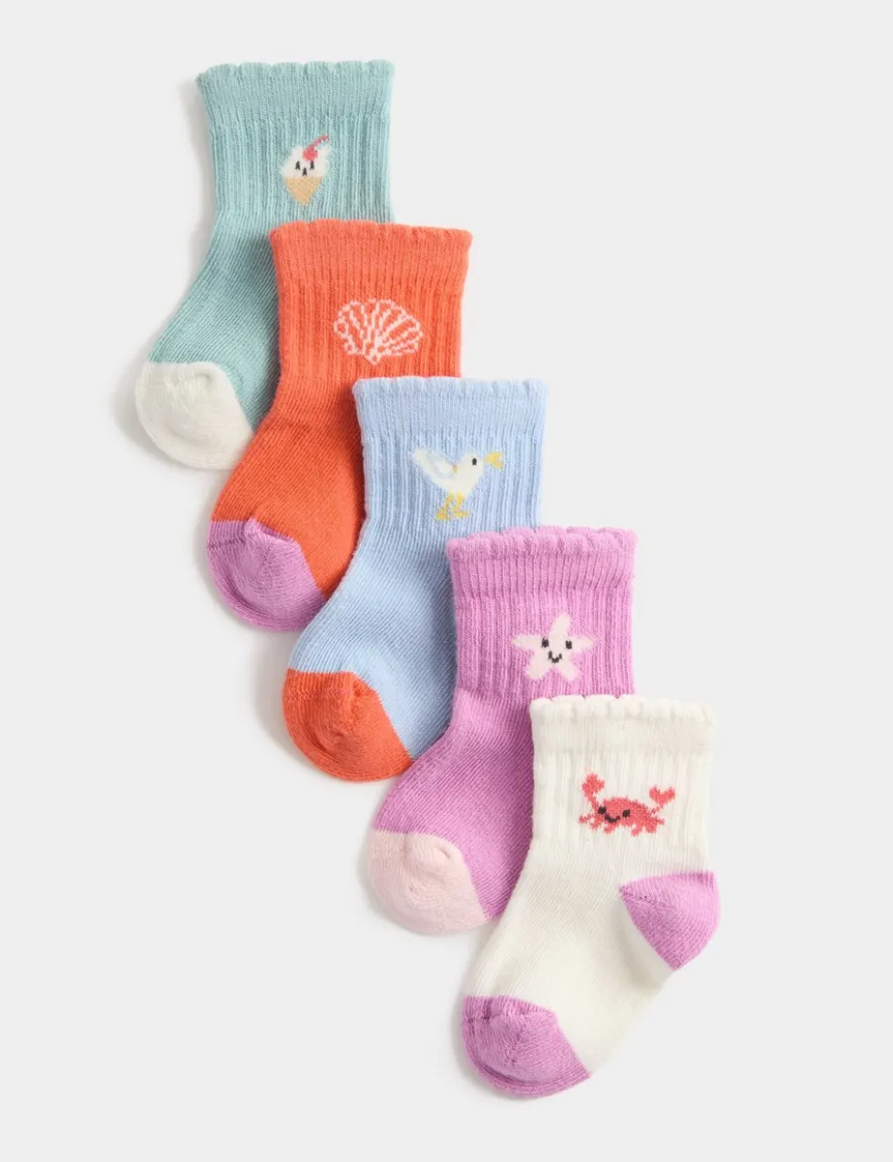 5 Pack Cotton Rich Seaside Baby Socks (0-24 Mths)