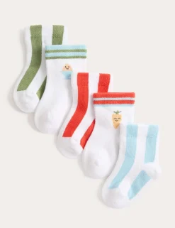 5 Pack Cotton Rich Striped Baby Socks (0-24 Mths)