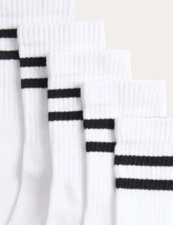 5 Pack Cotton Rich Striped Sports Socks (6 Small-7 Large)