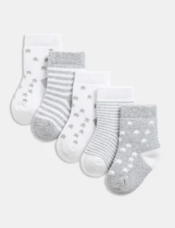 5 Pack Cotton Rich Terry Star Socks (0-2 Yrs)