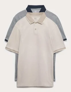 2 Pack Cotton Rich Tipped Polo Shirts