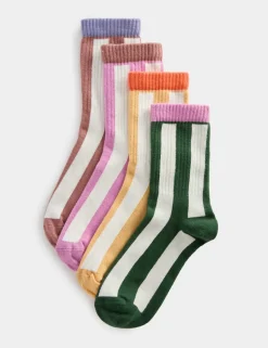 4 Pack Cotton Rich Vertical Stripe Socks (6 Small-7 Large)