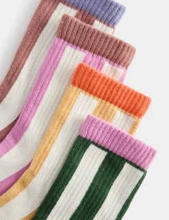 4 Pack Cotton Rich Vertical Stripe Socks (6 Small-7 Large)