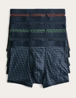 5 Pack Cotton Stretch Tile Print Trunks